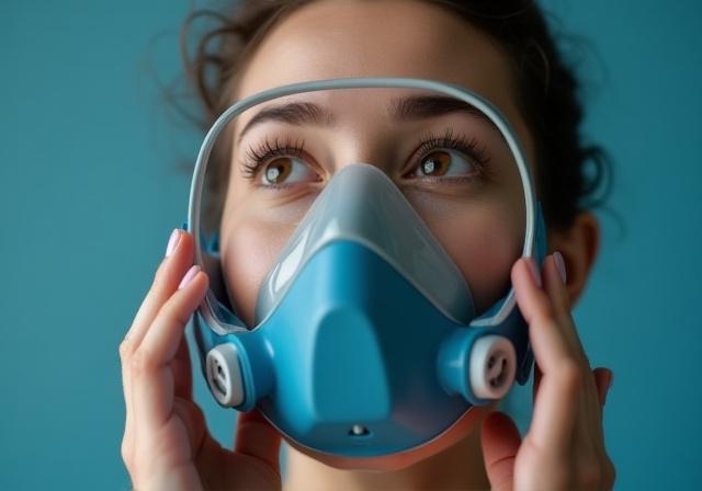 A diver performing a mask fit test by sniffing